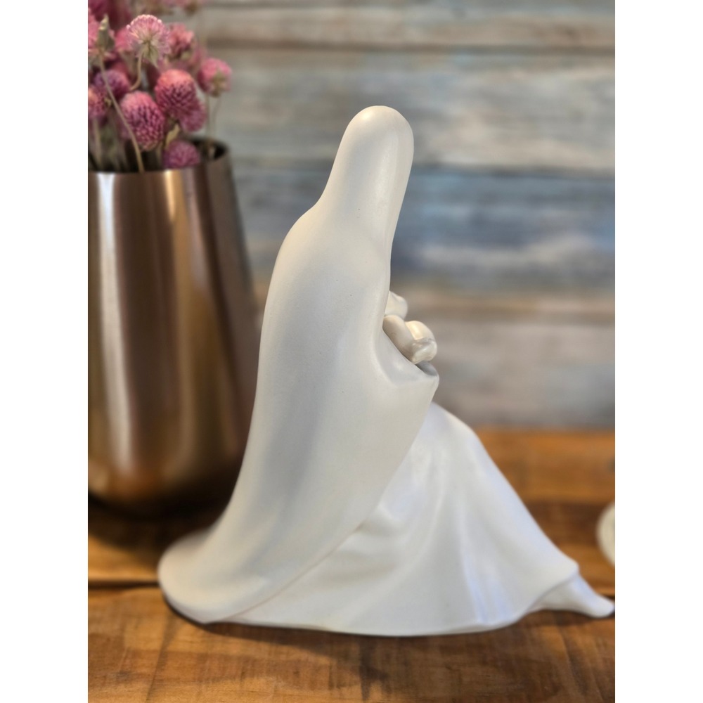 Vintage Ceramic Madonna and Child Figurine Matte White Religious Art - Picture 7 of 10